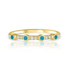 0.11 Carat Pave Diamond Turquoise Enamel Ring in 14K Yellow Gold, Shlomit Rogel