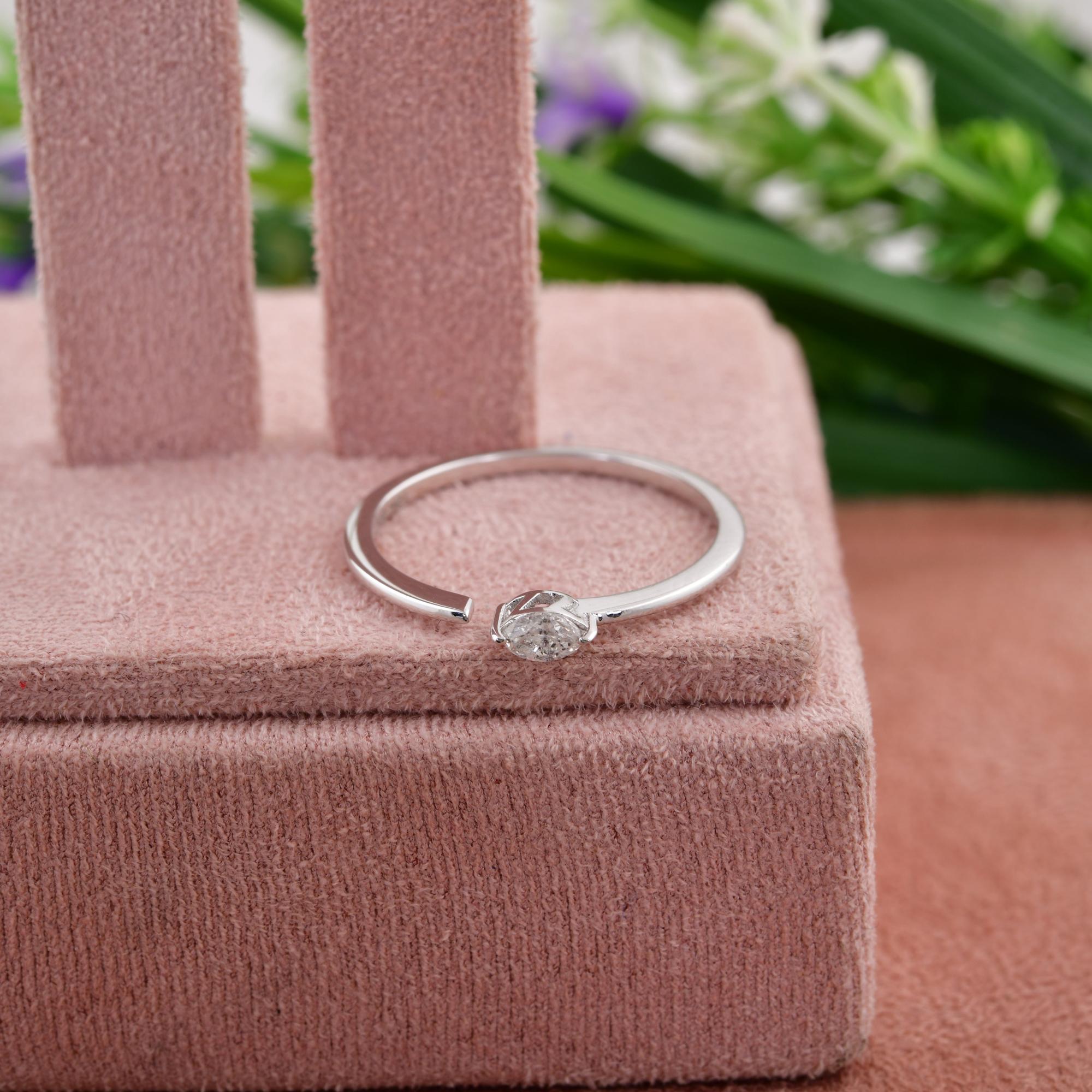 Marquise Cut 0.11 Carat SI Clarity HI Color Marquise Diamond Cuff Ring 18 Karat White Gold For Sale