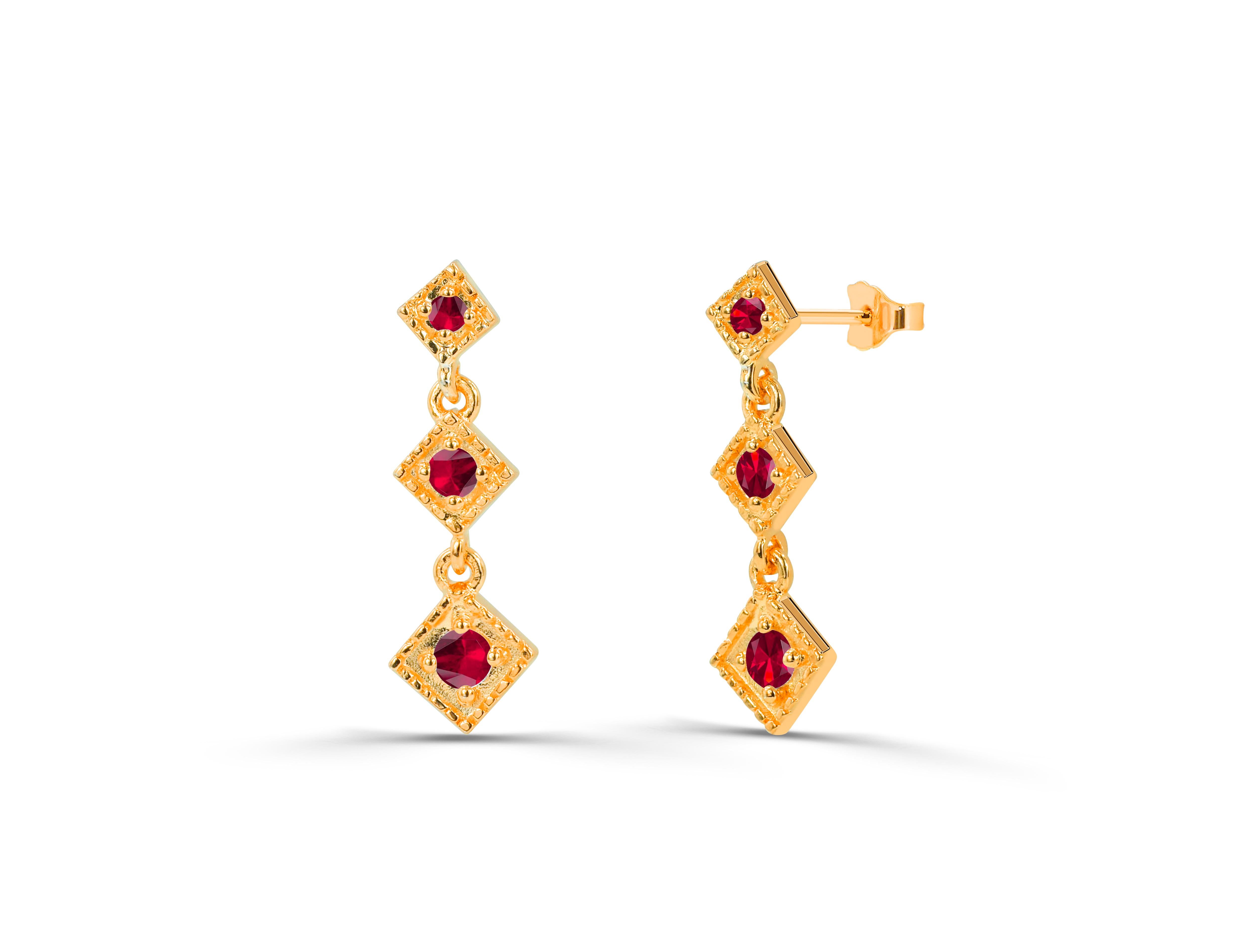 Modern 0.09 Ct Stone Emerald, Ruby and Sapphire Studs Earrings in 14K Gold For Sale