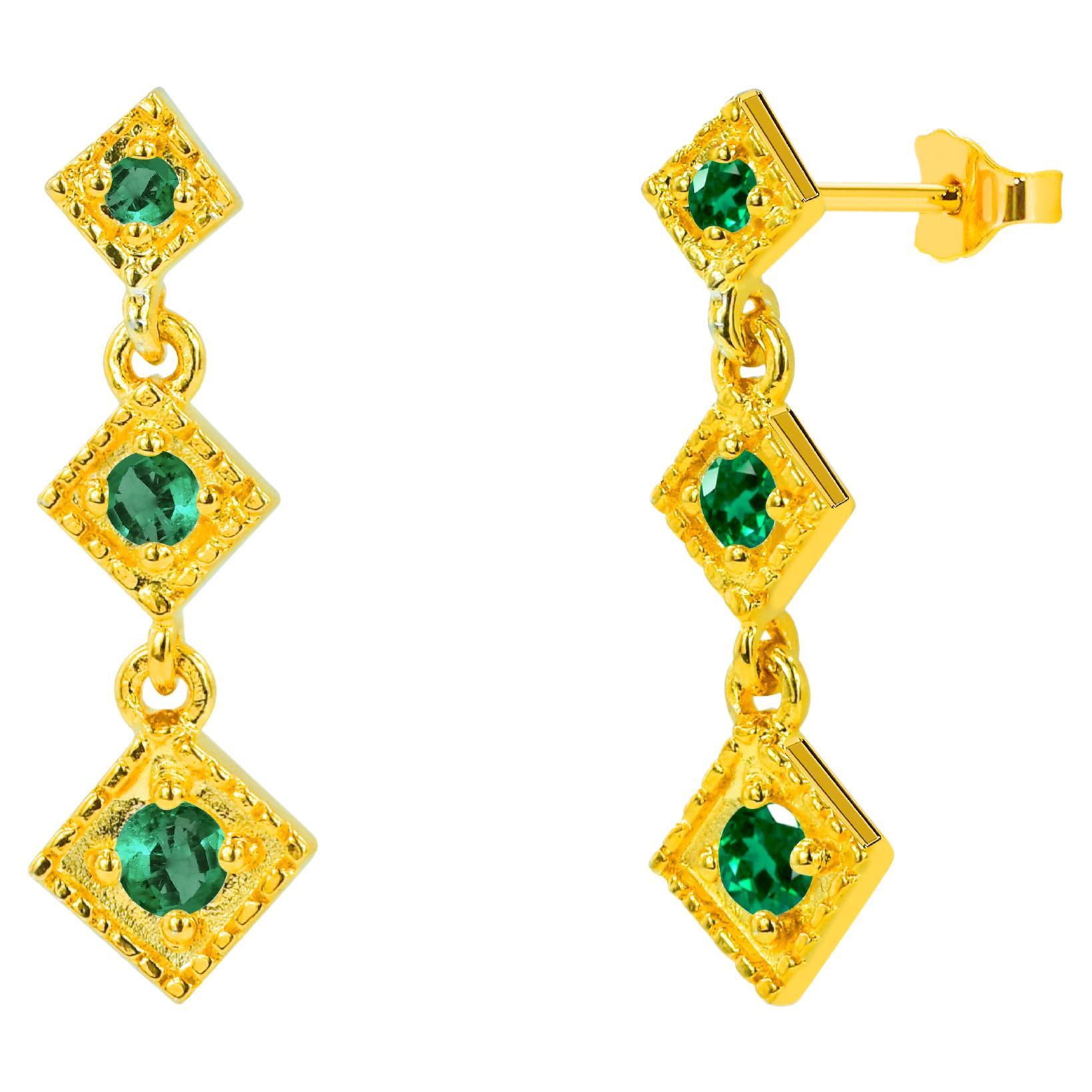 0.09 Ct Stone Emerald, Ruby and Sapphire Studs Earrings in 14K Gold For Sale