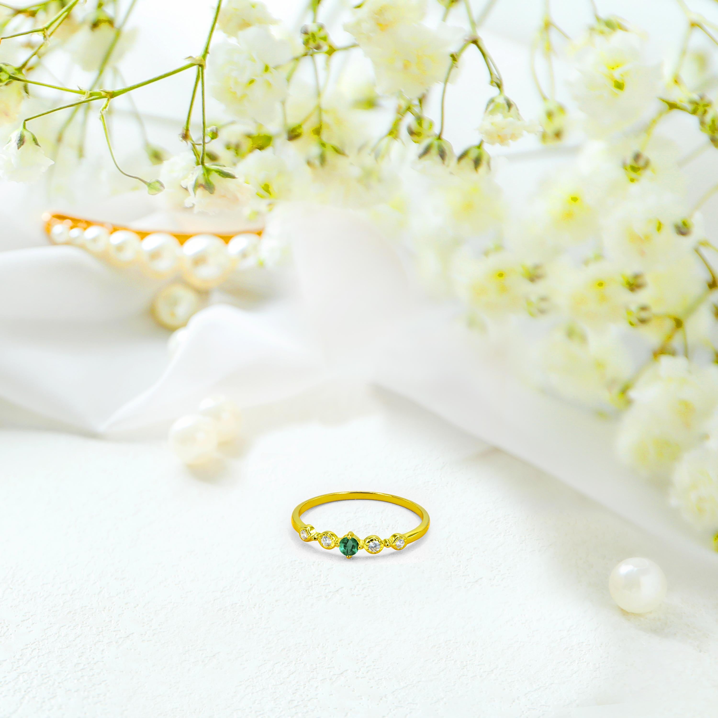 For Sale:  0.21 Ct Ruby, Emerald and Sapphire Promise ring in 14K Gold 9