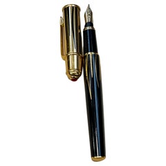 011253 RARE Cartier Mini  Diabolo Flames Fountain Pen M, Black & Gold