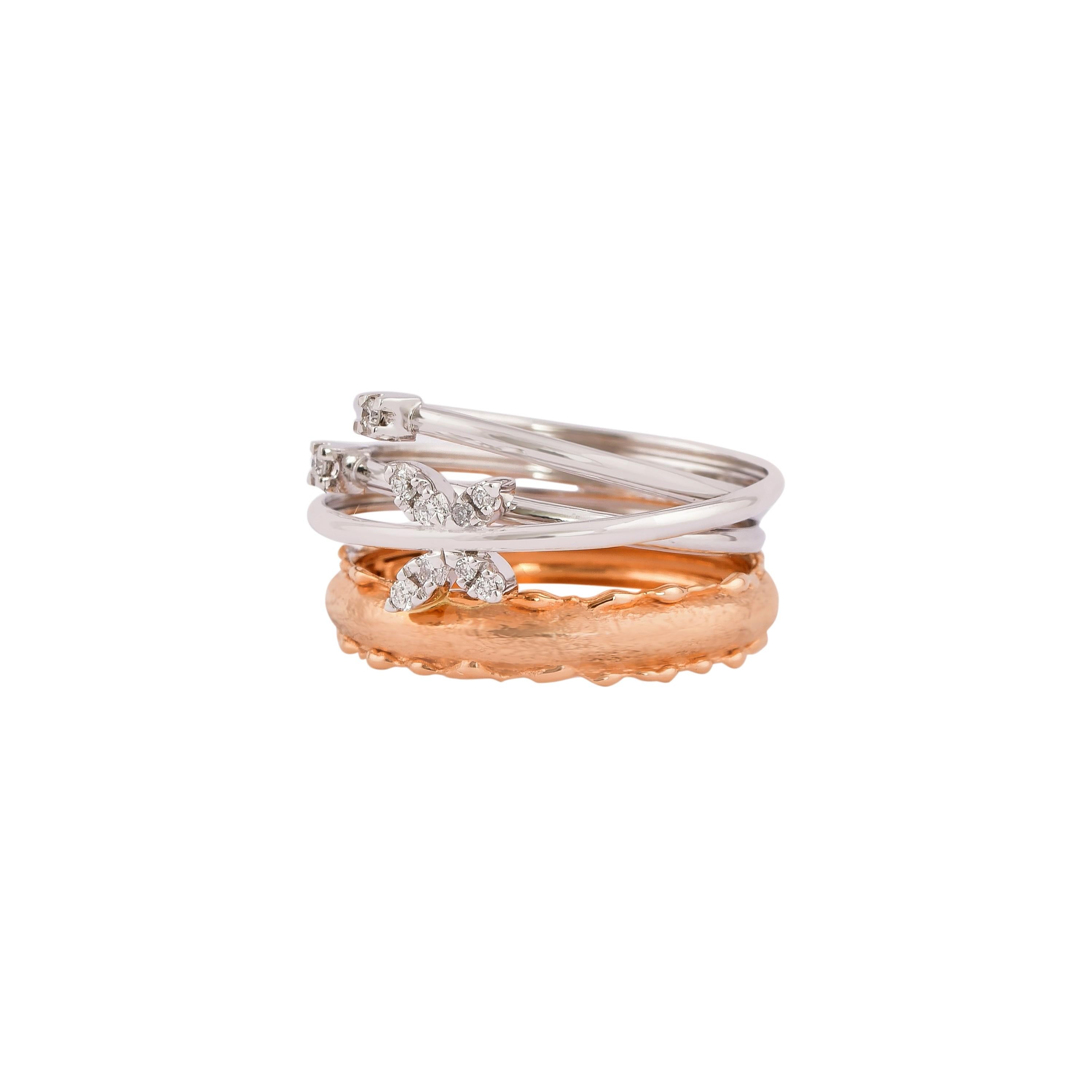 Contemporary Sunita Nahata Diamond 0.11ct. Fancy Ring in 18Karat White & Rose Gold. For Sale