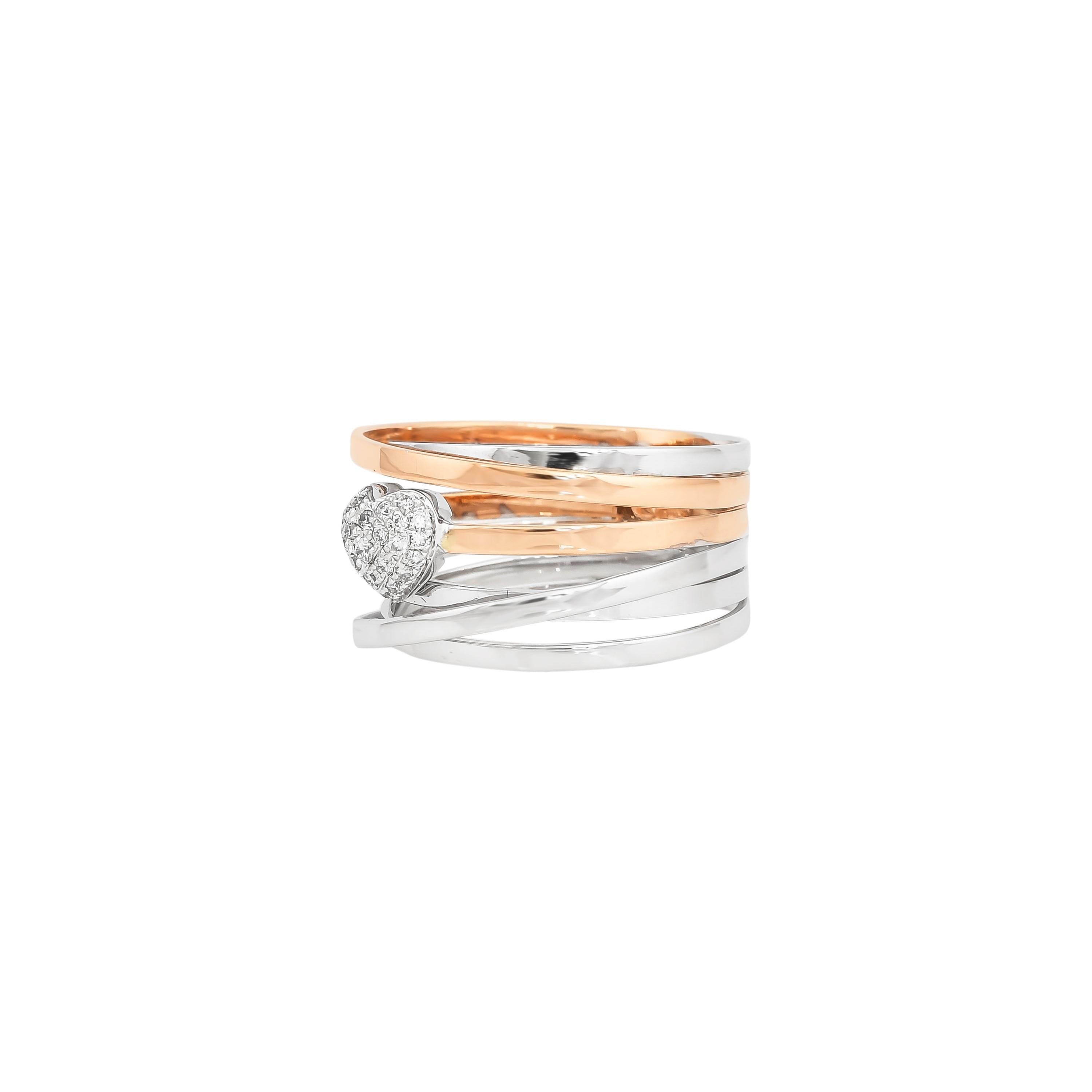 Contemporary 0.118 Carat Diamond Ring in 18 Karat White & Rose Gold For Sale