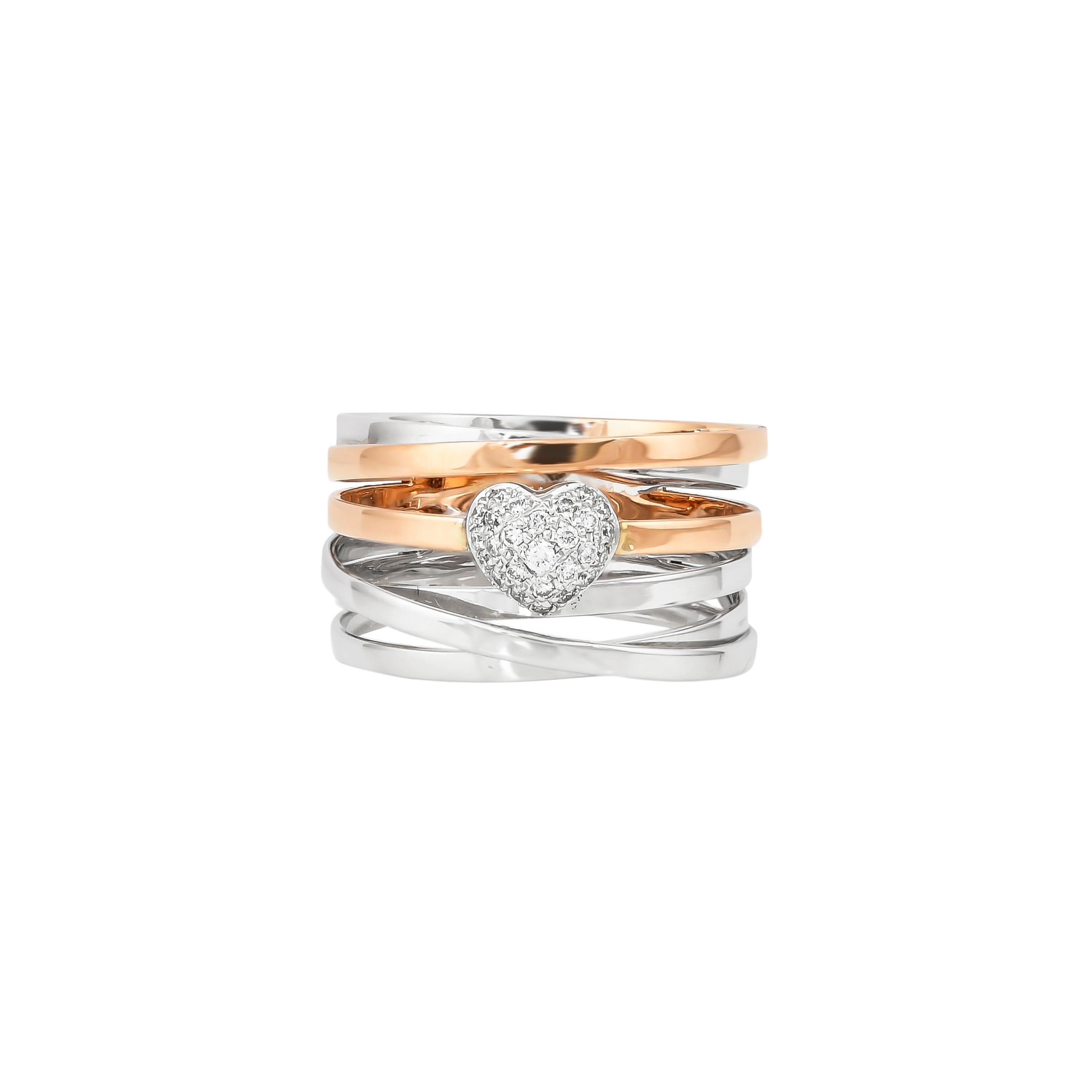 Round Cut 0.118 Carat Diamond Ring in 18 Karat White & Rose Gold For Sale