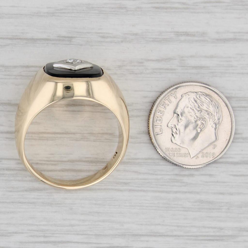 0.11ct Diamond Onyx Signet Ring 10k Yellow Gold Size 9.5 2