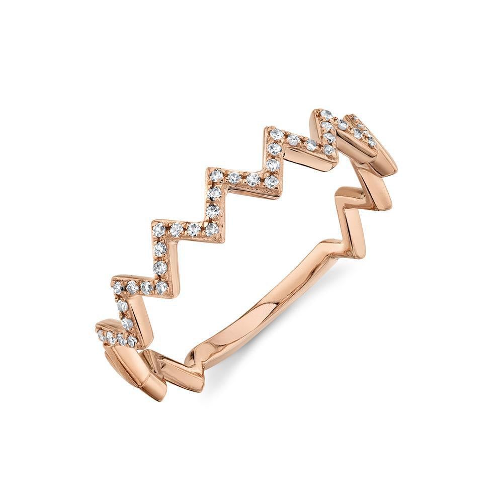 0.11ct Diamond Zig Zag Ring in 14k Rose Gold For Sale