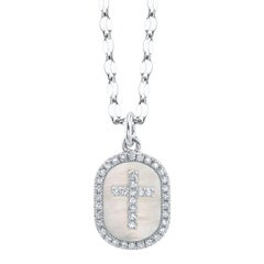 0.11ct Round Brilliant Cut Diamond and Mother of Pearl Cross Necklace
