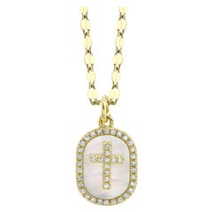 0.11ct Round Brilliant Cut Diamond and Mother of Pearl Cross Necklace