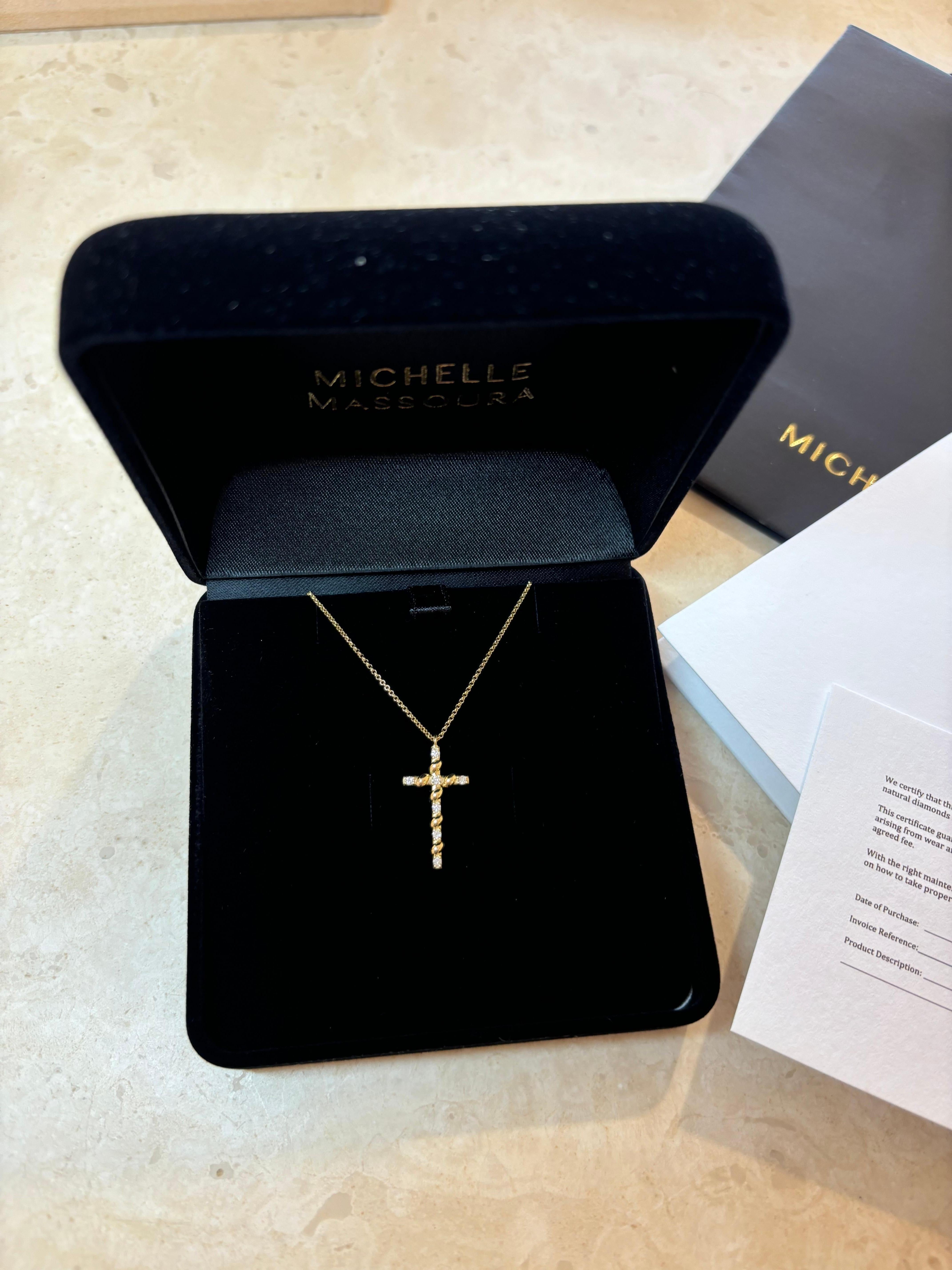 Diamond Cross Necklace, 18K Gold 16inch Chain, 0.11cts natural diamonds For Sale 3