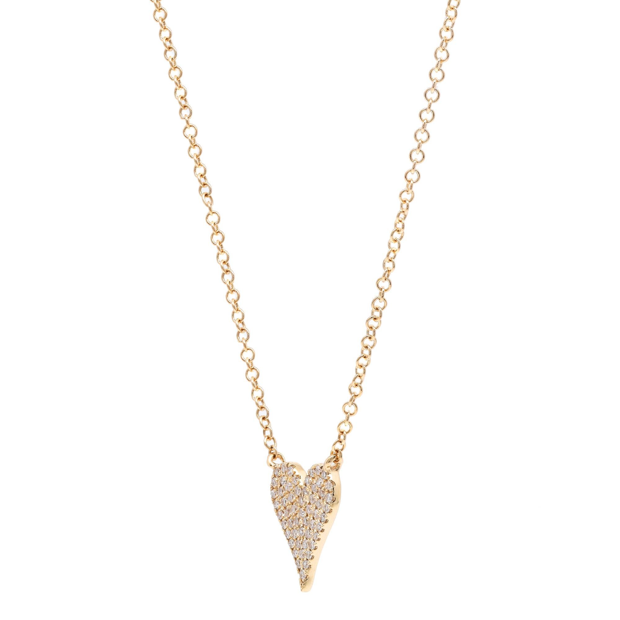 Modern 0.11Cttw Rachel Koen Pave Diamond Heart Pendant Necklace 14K Yellow Gold For Sale