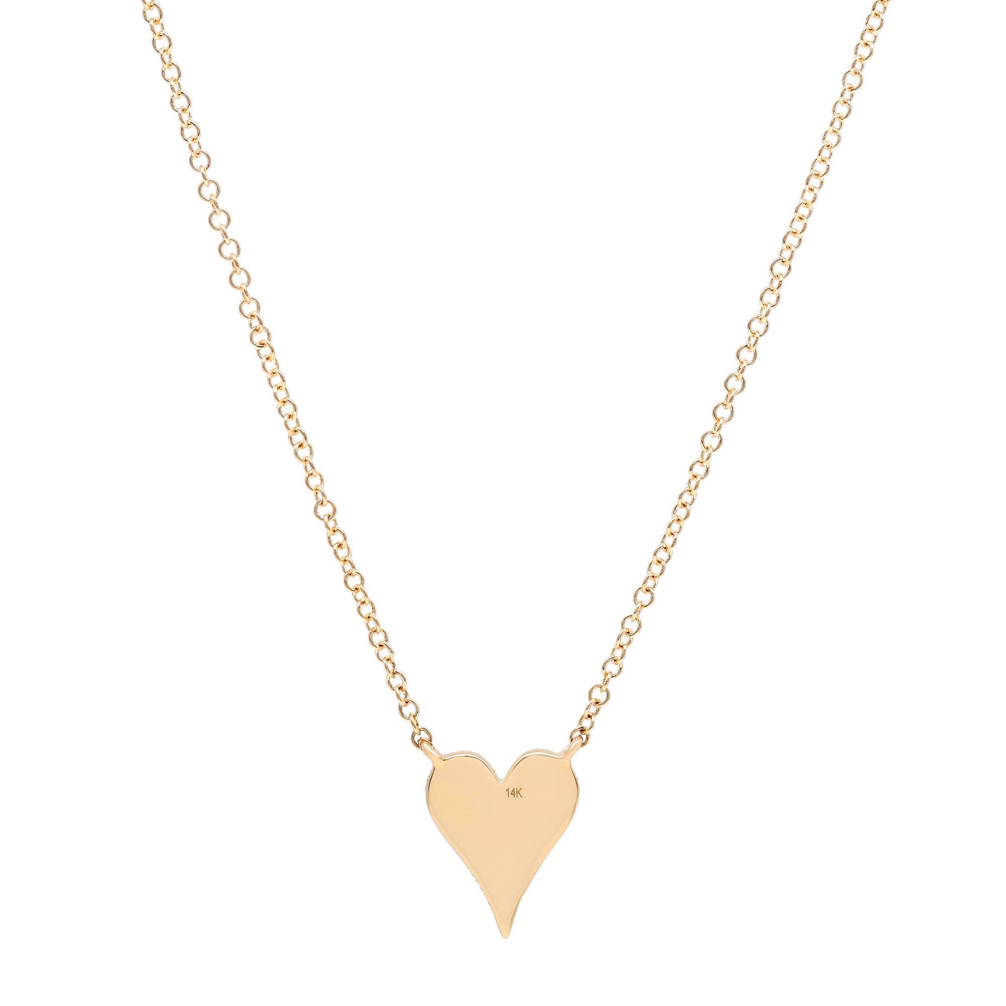 Round Cut 0.11Cttw Rachel Koen Pave Diamond Heart Pendant Necklace 14K Yellow Gold For Sale