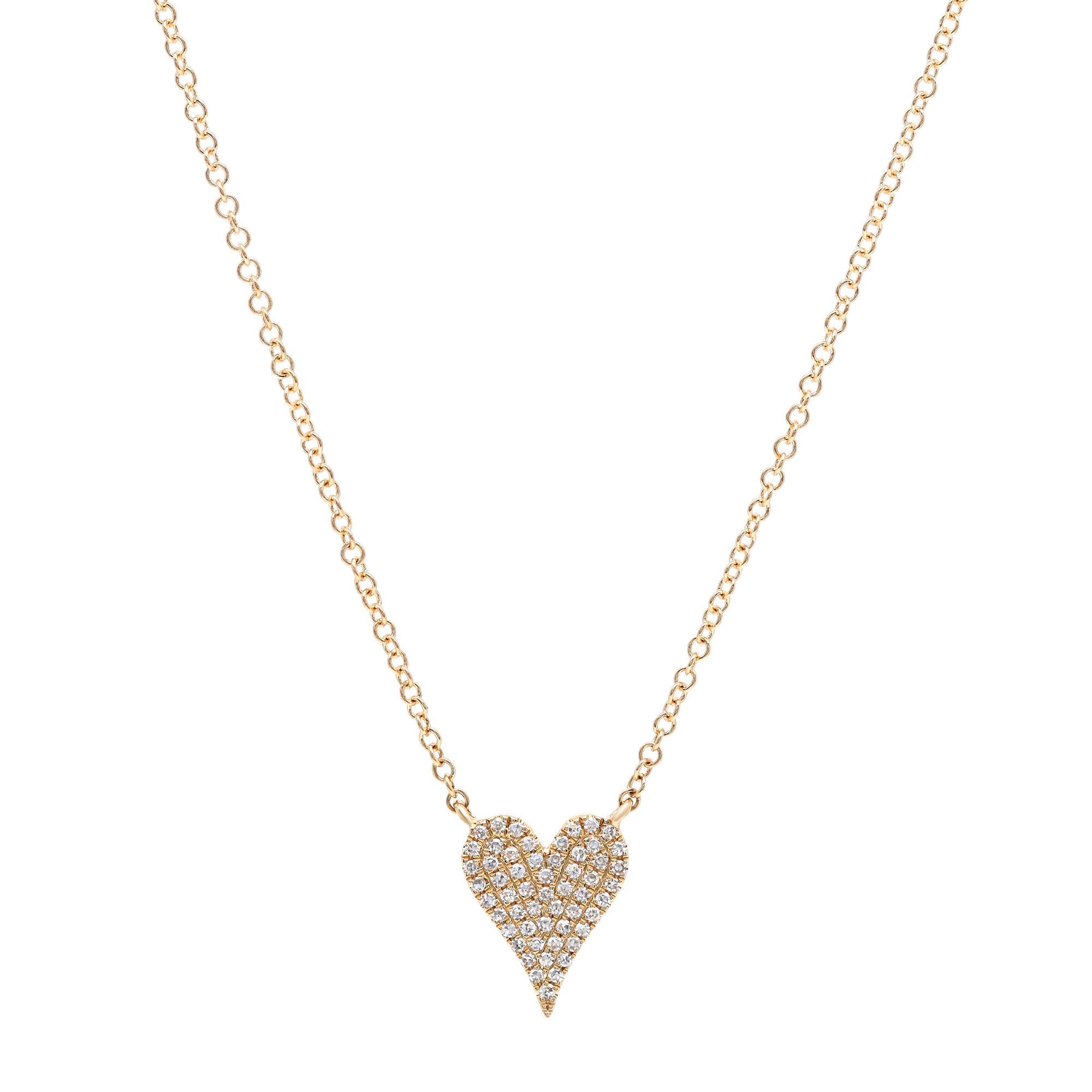 Rachel Koen Collier pendentif cœur en or jaune 14 carats avec diamants pavés 0,11 carat poids total