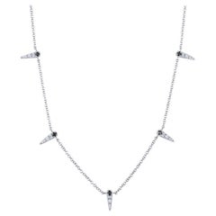 0.11ctw Black Diamonds & 0.10ctw White Diamonds Spike Necklace, 14k White Gold