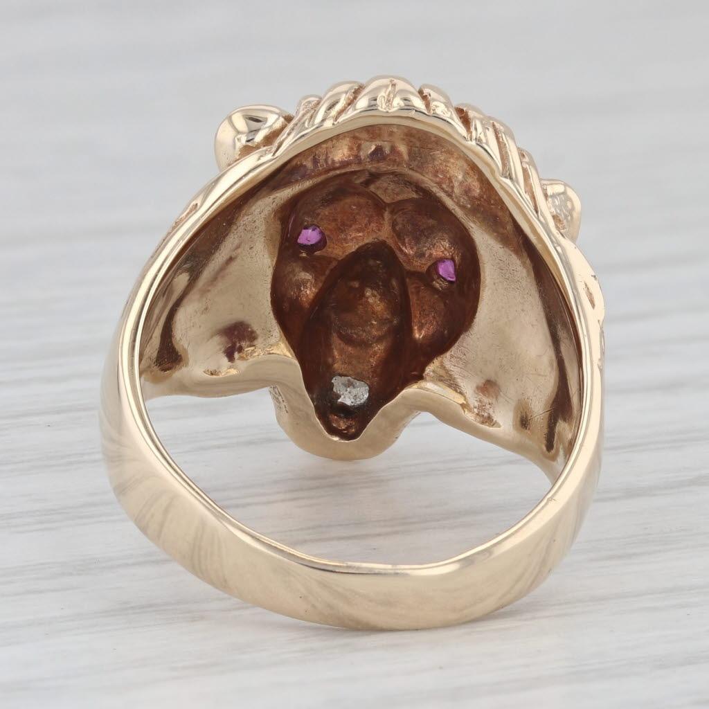 0.11ctw Ruby Diamond Lion Ring 10k Yellow Gold Size 9 In Good Condition In McLeansville, NC