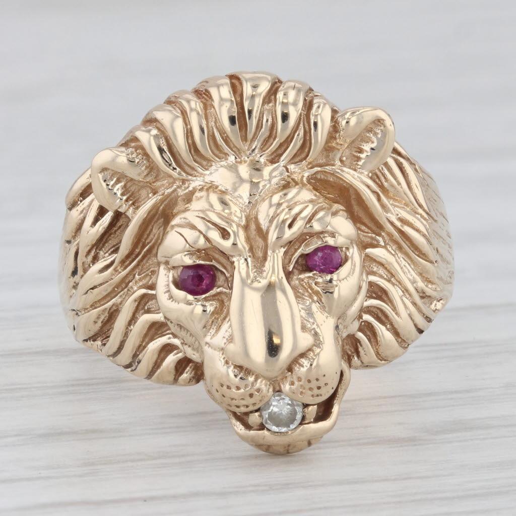 0.11ctw Ruby Diamond Lion Ring 10k Yellow Gold Size 9 2