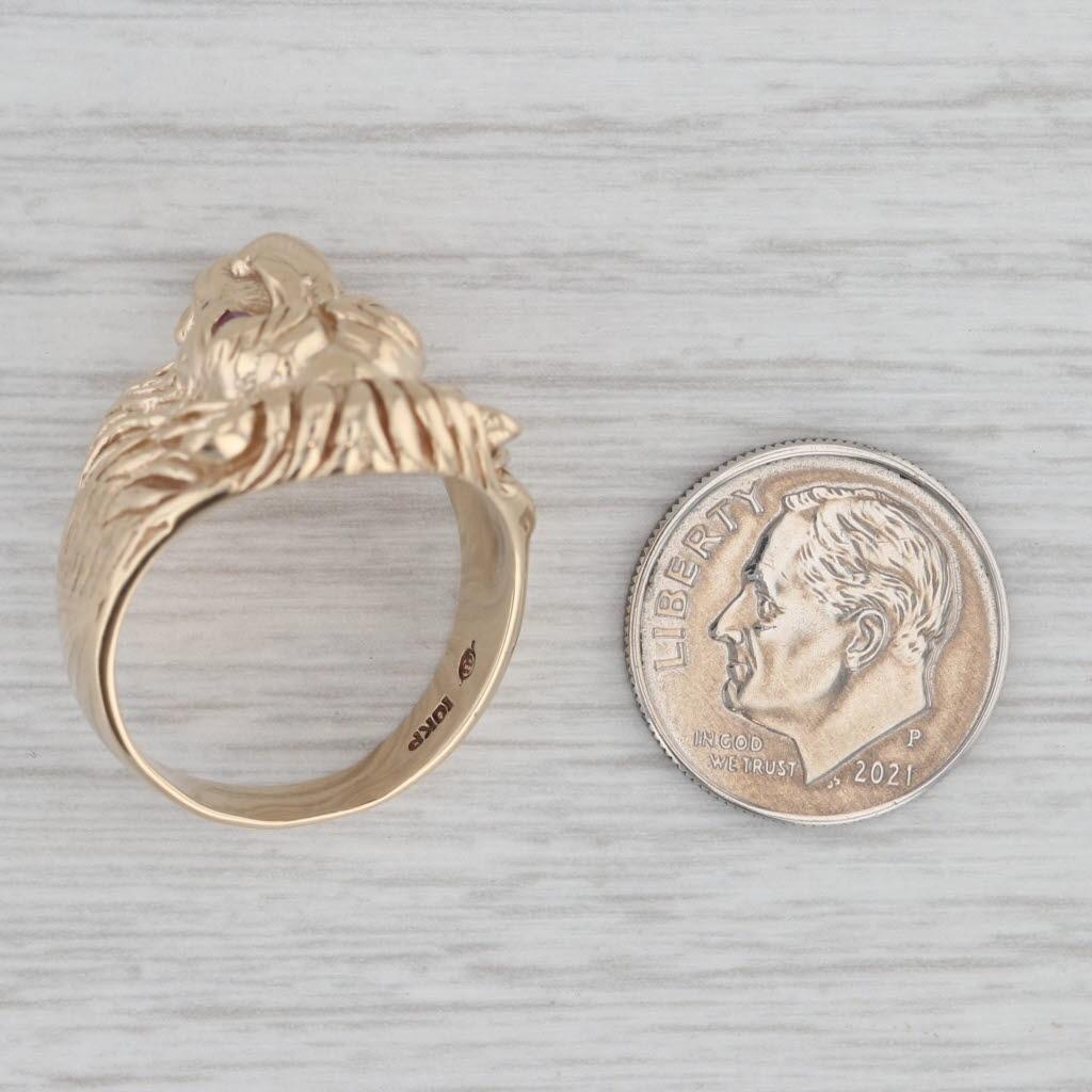 0.11ctw Ruby Diamond Lion Ring 10k Yellow Gold Size 9 3