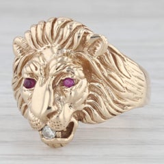 0.11ctw Ruby Diamond Lion Ring 10k Yellow Gold Size 9