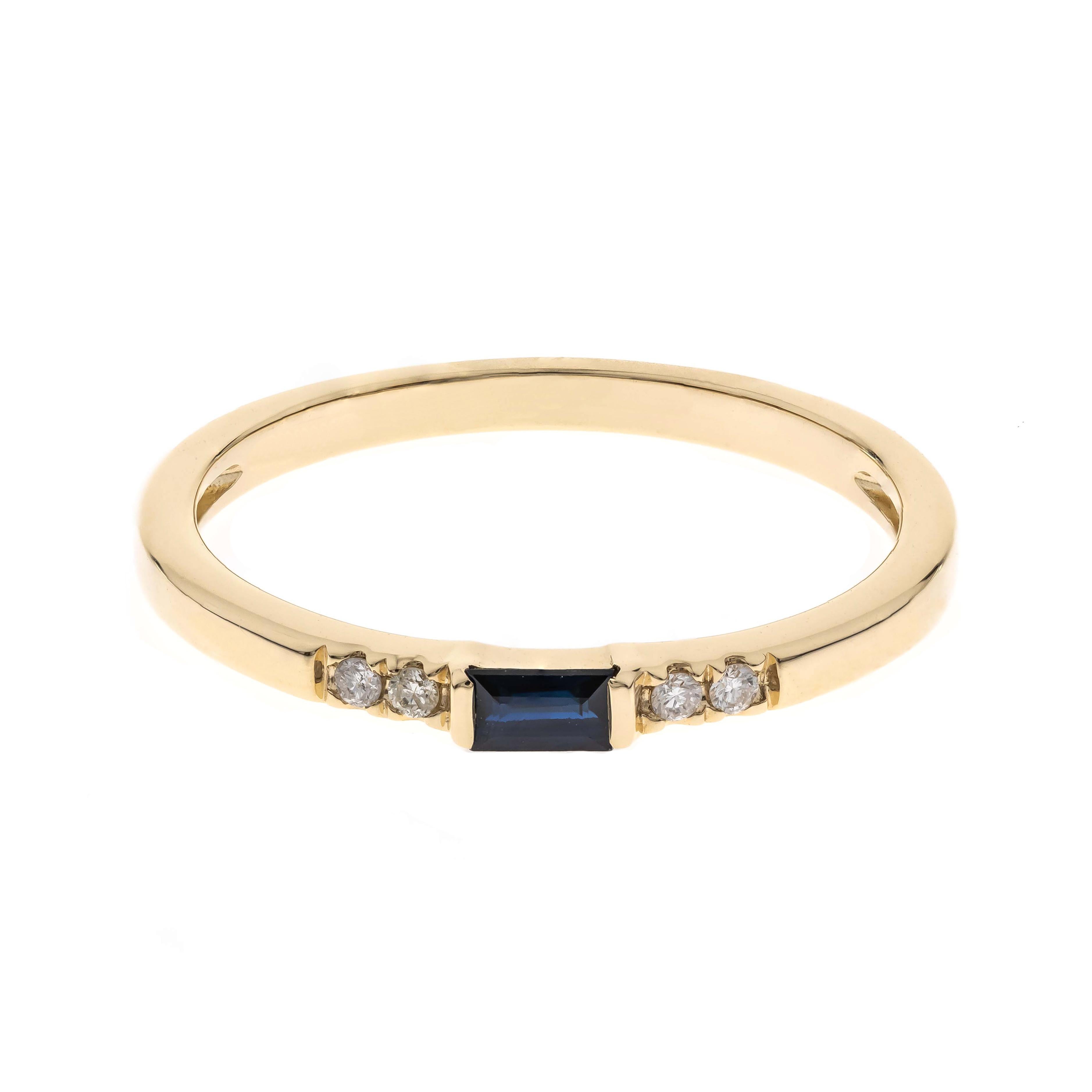 Stunning, timeless and classy eternity Unique Ring. Decorate yourself in luxury with this Gin & Grace Ring. The 14K Yellow Gold jewelry boasts 3.5x2 mm (1 pcs) 0.12 carat Baguette-Cut Blue Sapphire, along with Natural Round-cut white Diamond (4 Pcs)