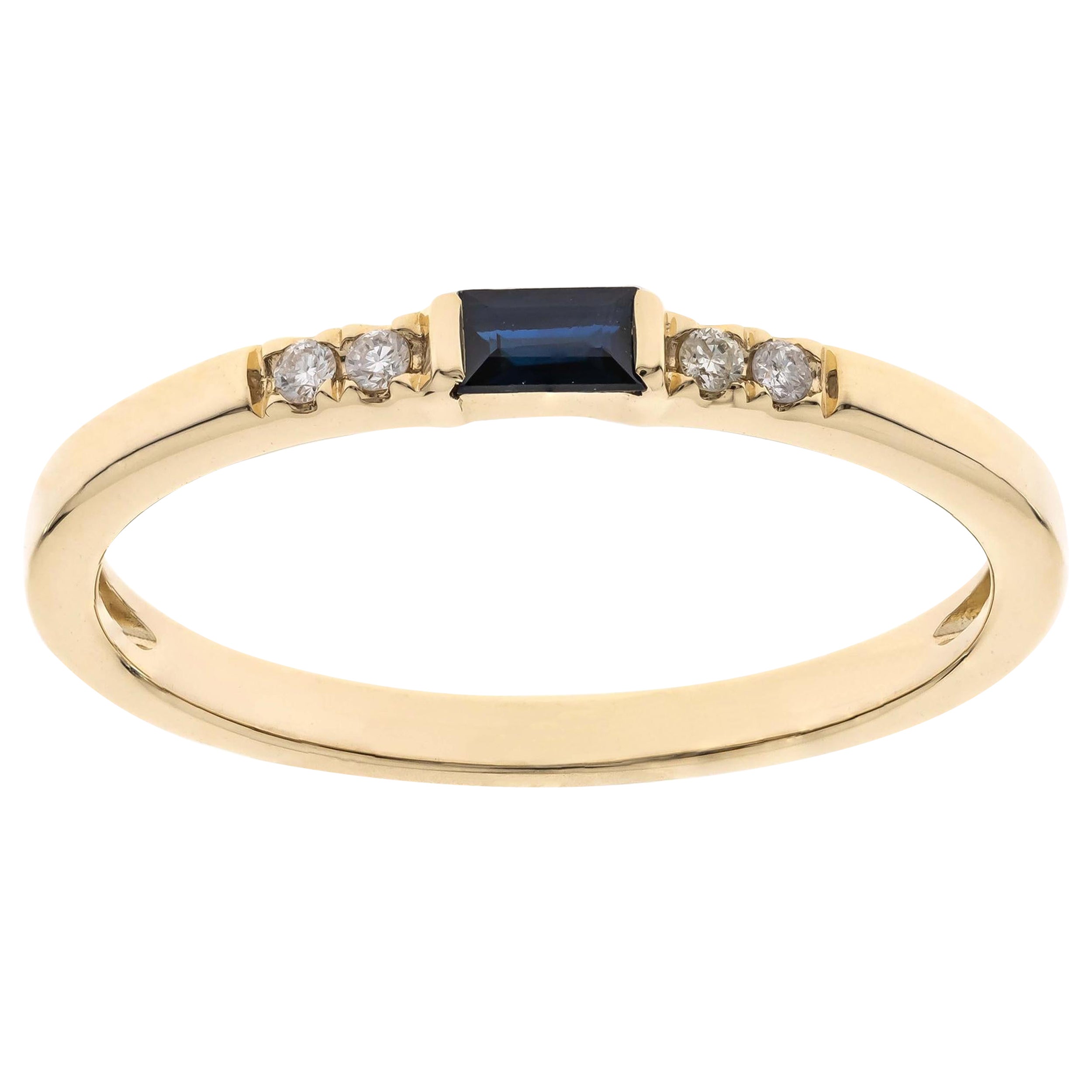 Stunning, timeless and classy eternity Unique Ring. Decorate yourself in luxury with this Gin & Grace Ring. The 14K Yellow Gold jewelry boasts 3.5x2 mm (1 pcs) 0.12 carat Baguette-Cut Blue Sapphire, along with Natural Round-cut white Diamond (4 Pcs)