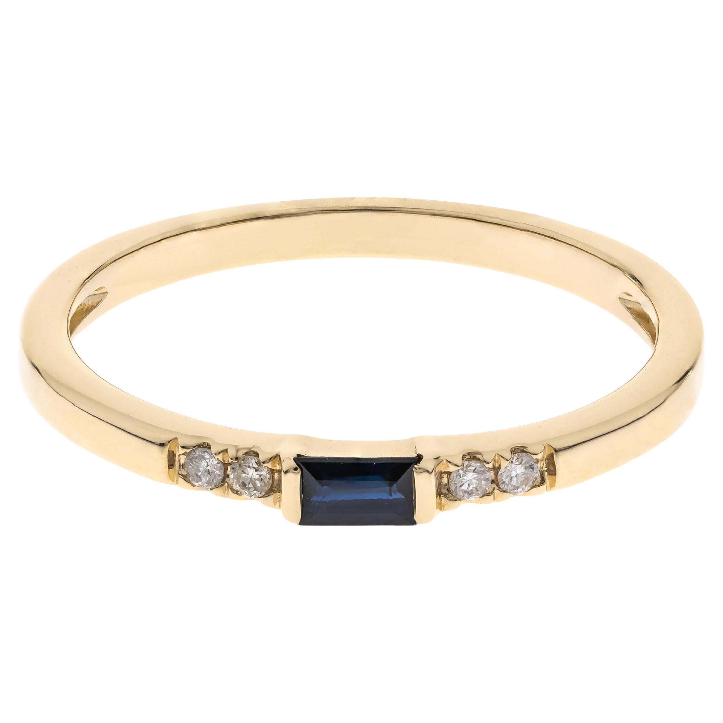 0.12 Carat Baguette-Cut Blue Sapphire Diamond Accents 14K Yellow Gold Ring
