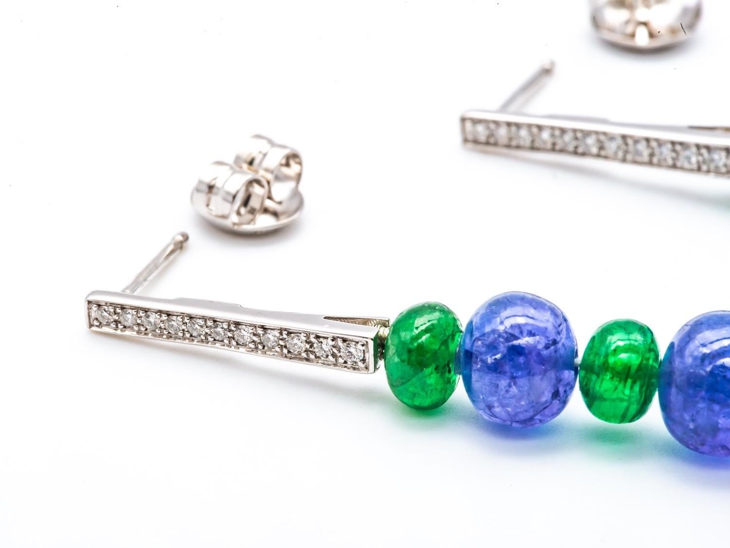 Art déco Boucles d'oreilles diamant Tanzanite Tsavorite Perles Or 18 Karat en vente