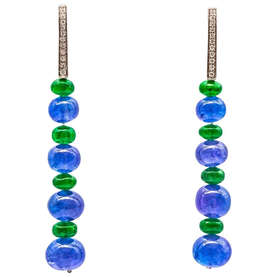 Boucles d'oreilles diamant Tanzanite Tsavorite Perles Or 18 Karat en vente