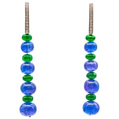 Diamond Earrings Tanzanite Tsavorite Beads Gold 18 Karat