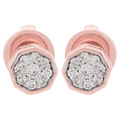 0.12 Carat Diamond Octagon Stud Earrings Solid 10k Rose Gold Handmade Jewelry