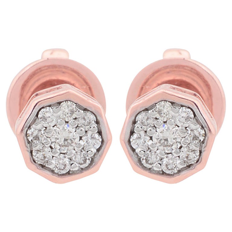 0.12 Carat Diamond Octagon Stud Earrings Solid 10k Rose Gold Handmade  Jewelry For Sale at 1stDibs