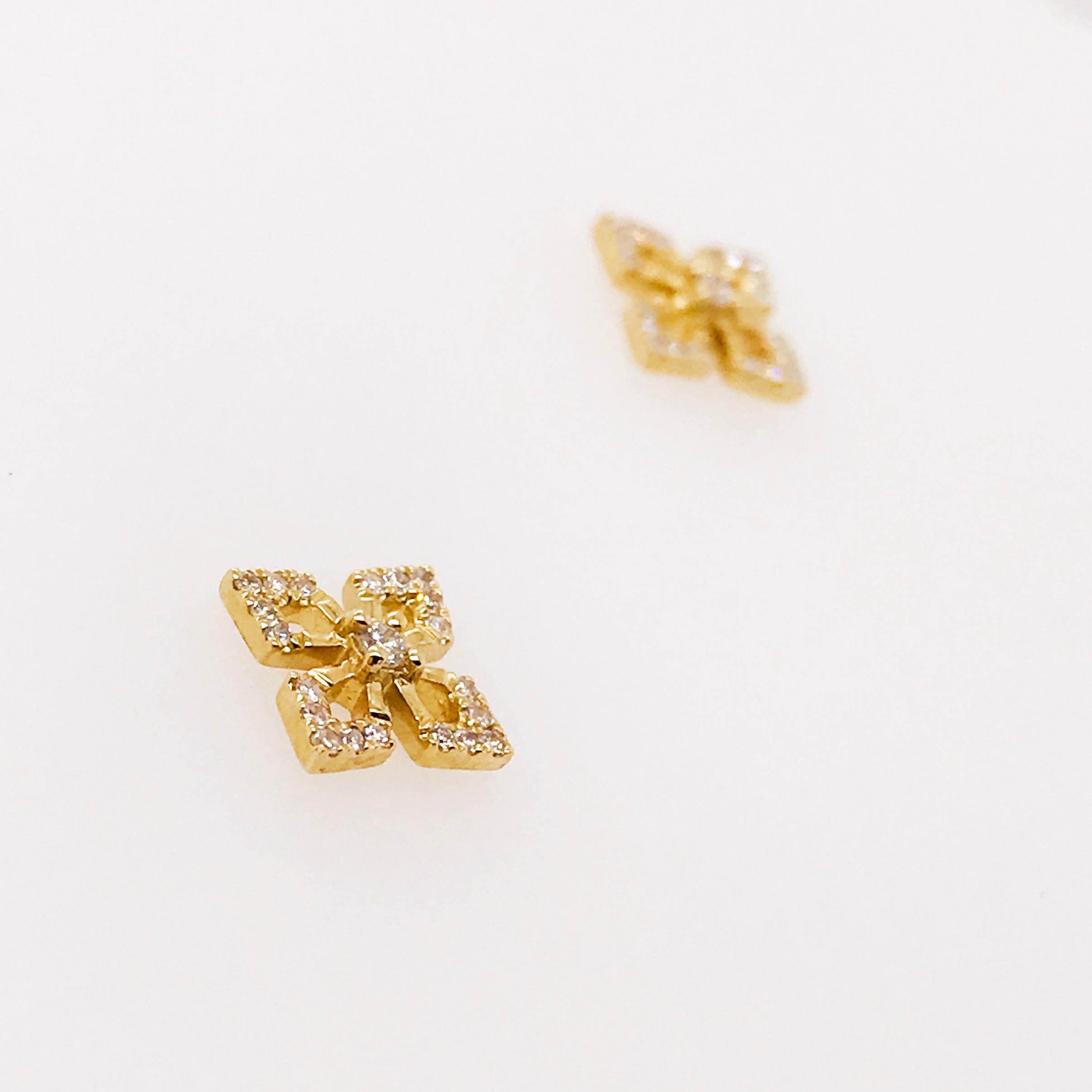 0.12 Carat Diamond Petal Clover Earring Studs in 14 Karat Yellow Gold 2