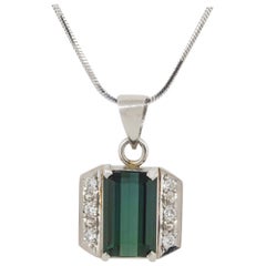 0.12 Carat Diamond with Tourmaline Center Pendant Necklace Platinum in Stock