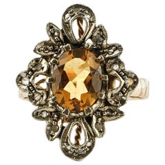 0.12 Carat Diamonds, 1.48 Sapphire, Rose Gold and Silver, Fashion Retrò Ring