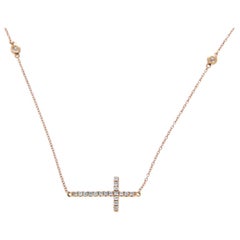 0.12 Carat Diamonds 18 Karat Rose Gold Sideways Cross Pendant Necklace