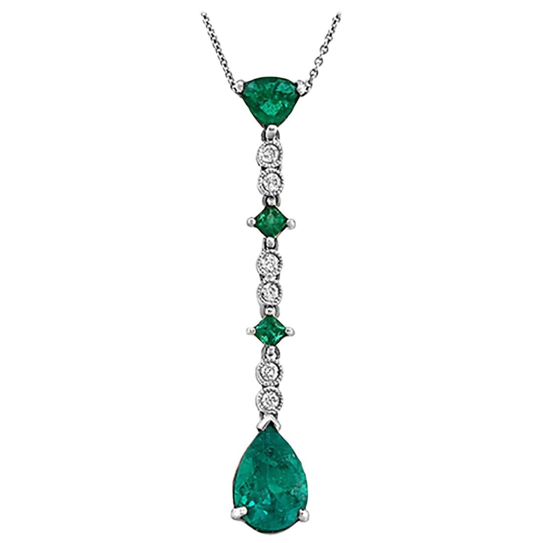 0.12 Quilates Diamantes 2.20 Quilates Esmeralda Colombiana Collar Gota Oro 14 Kilates