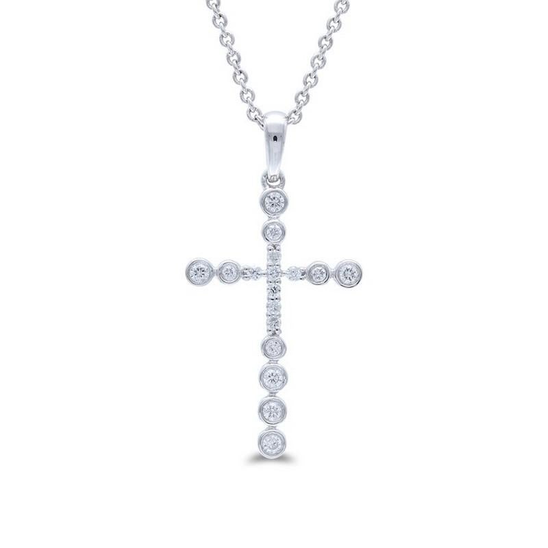 Colgante Cruz de diamantes de 0,12 quilates en oro blanco de 14 quilates Moderno en venta
