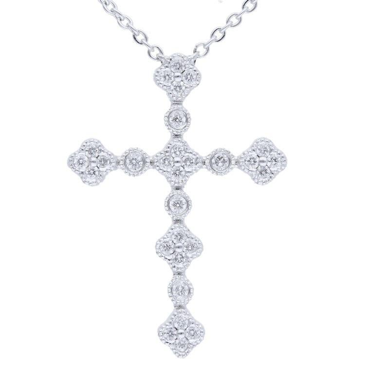 Modern 0.12 Carat Diamonds in 14K White Gold Cross Necklace For Sale