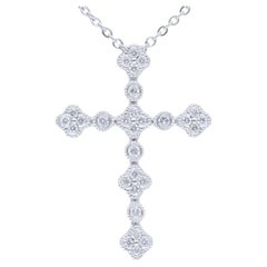 0.12 Carat Diamonds in 14K White Gold Cross Necklace