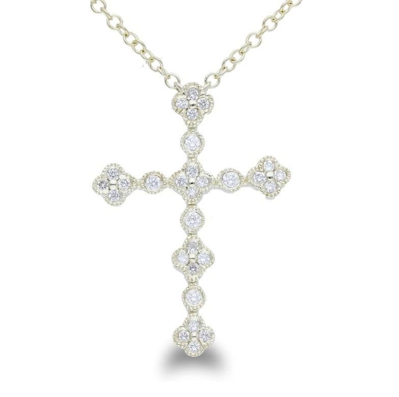 Modern 0.12 Carat Diamonds in 14K Yellow Gold Cross Necklace For Sale