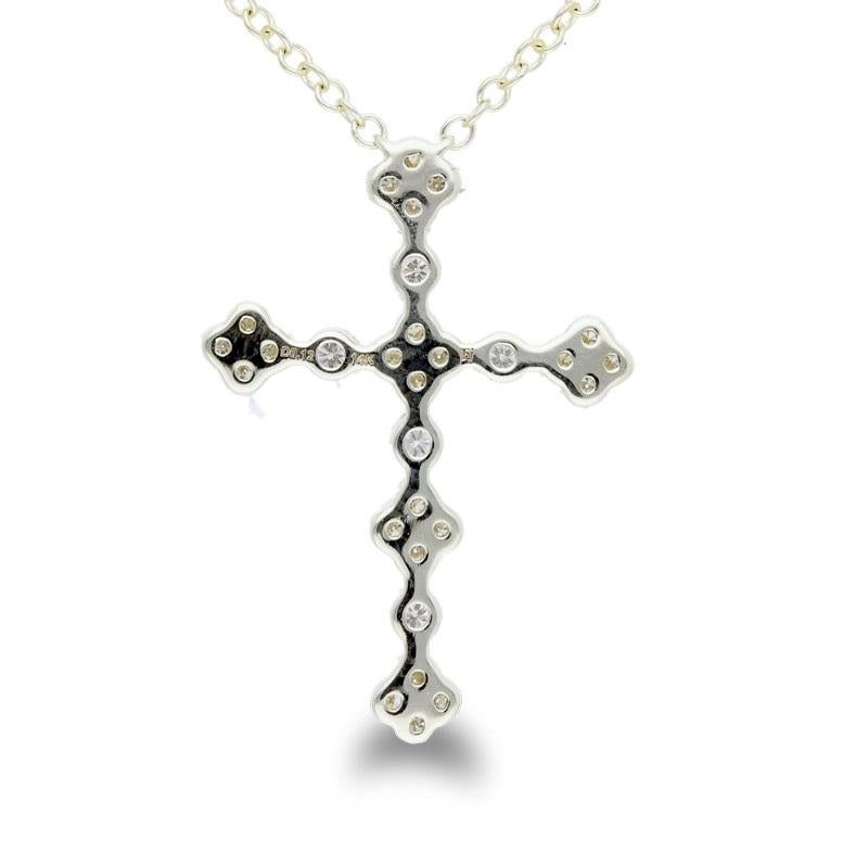 Round Cut 0.12 Carat Diamonds in 14K Yellow Gold Cross Necklace For Sale