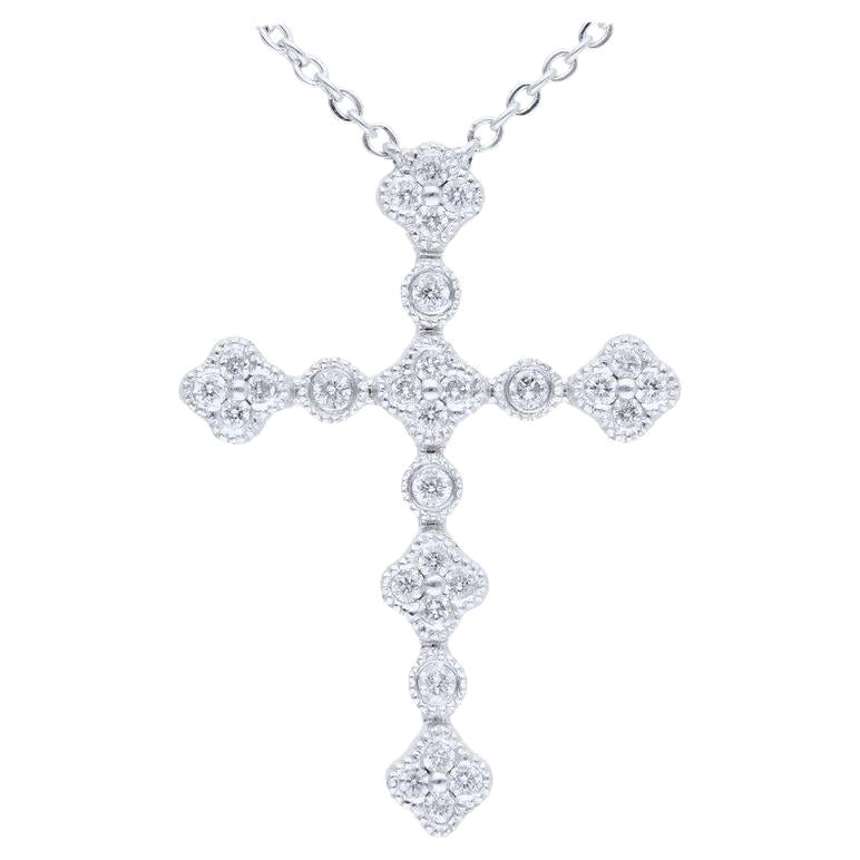 0,12 Karat Diamanten in 18 Karat Weißgold Kreuz-Halskette