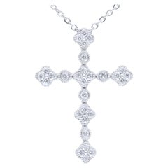 0,12 Karat Diamanten in 18 Karat Weißgold Kreuz-Halskette