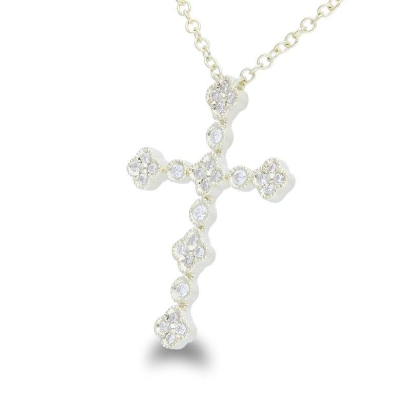 Diamond Carat Weight: This graceful cross necklace features a total of 0.12 carats of diamonds. The diamonds, carefully selected for their brilliance, consist of 29 round-cut stones. Each diamond contributes to the overall sparkle and elegance of