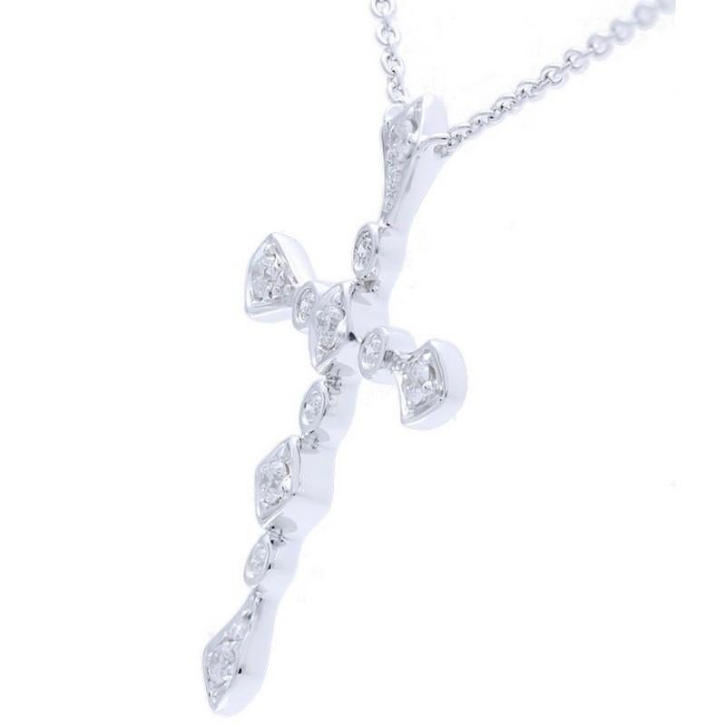 Round Cut 0.12 Carat Diamonds Wing Cross Necklace in 14K White Gold For Sale