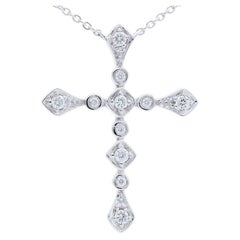 0.12 Carat Diamonds Wing Cross Necklace in 14K White Gold