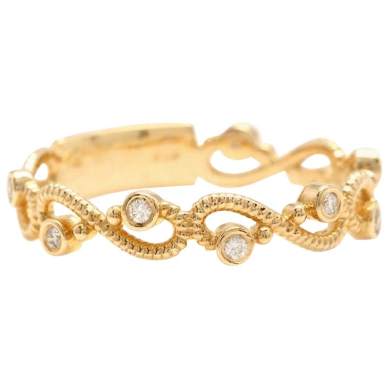 Bague à anneau en or jaune massif 14 carats avec diamant naturel de 0,12 carat
