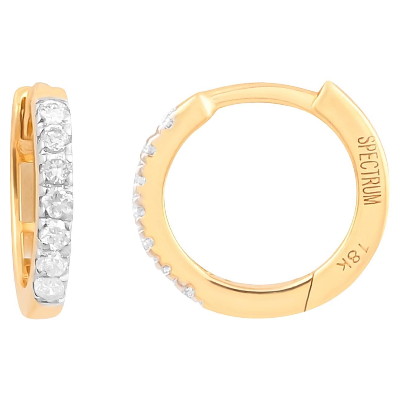 0.12 Carat SI/H Round Brilliant Cut Diamond Hoop Earrings 18 Karat Yellow Gold For Sale