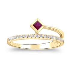 0.12 Carat Square-Cut Ruby With Diamond Accents 14K Yellow Gold Ring