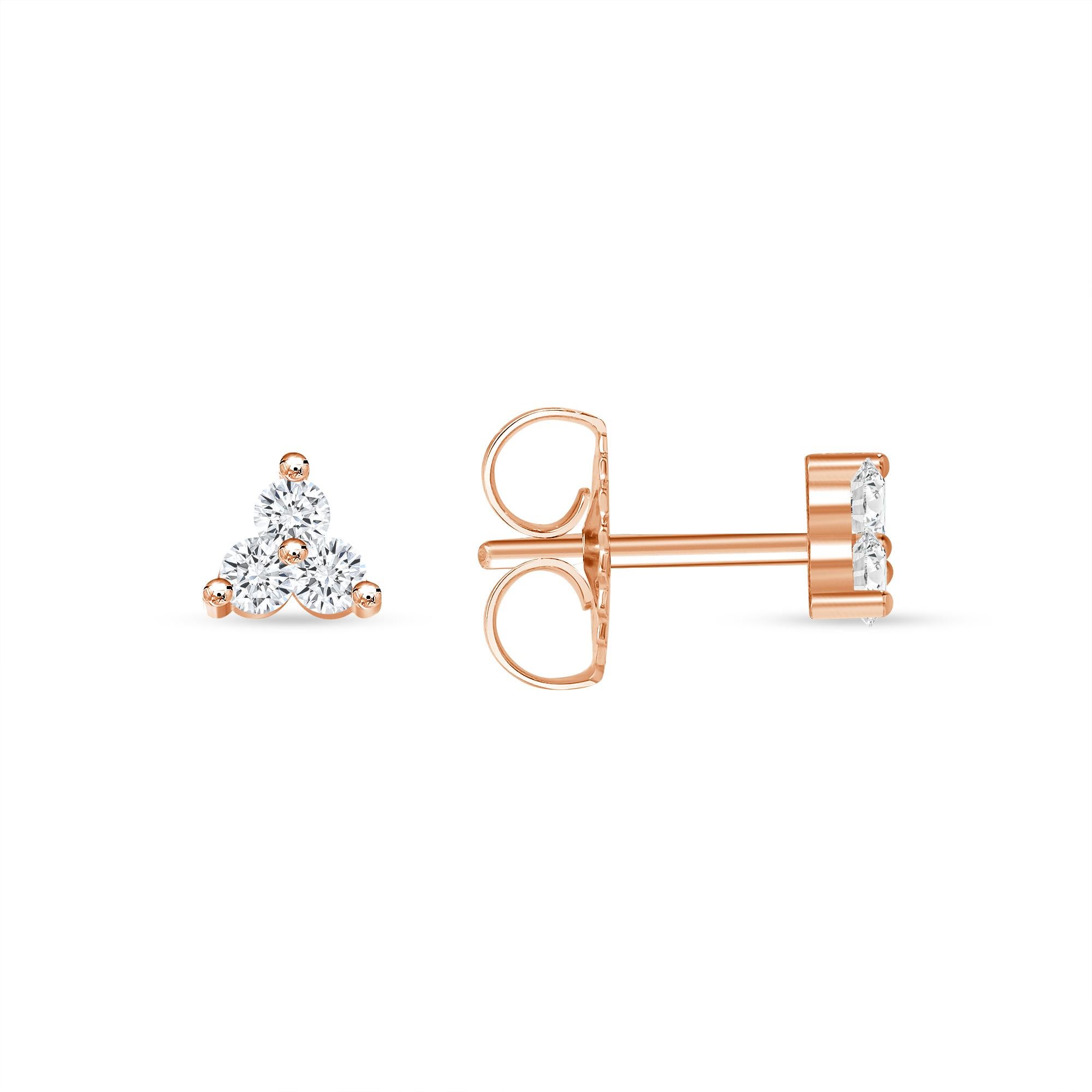 These 0.12 Carat Total Weight Three Stone Diamond Earrings are a beautiful way to add some sparkle to your look. Crafted with three brilliant round cut diamonds in a seamless setting, these earrings are set in your choice of yellow, white, rose 14K