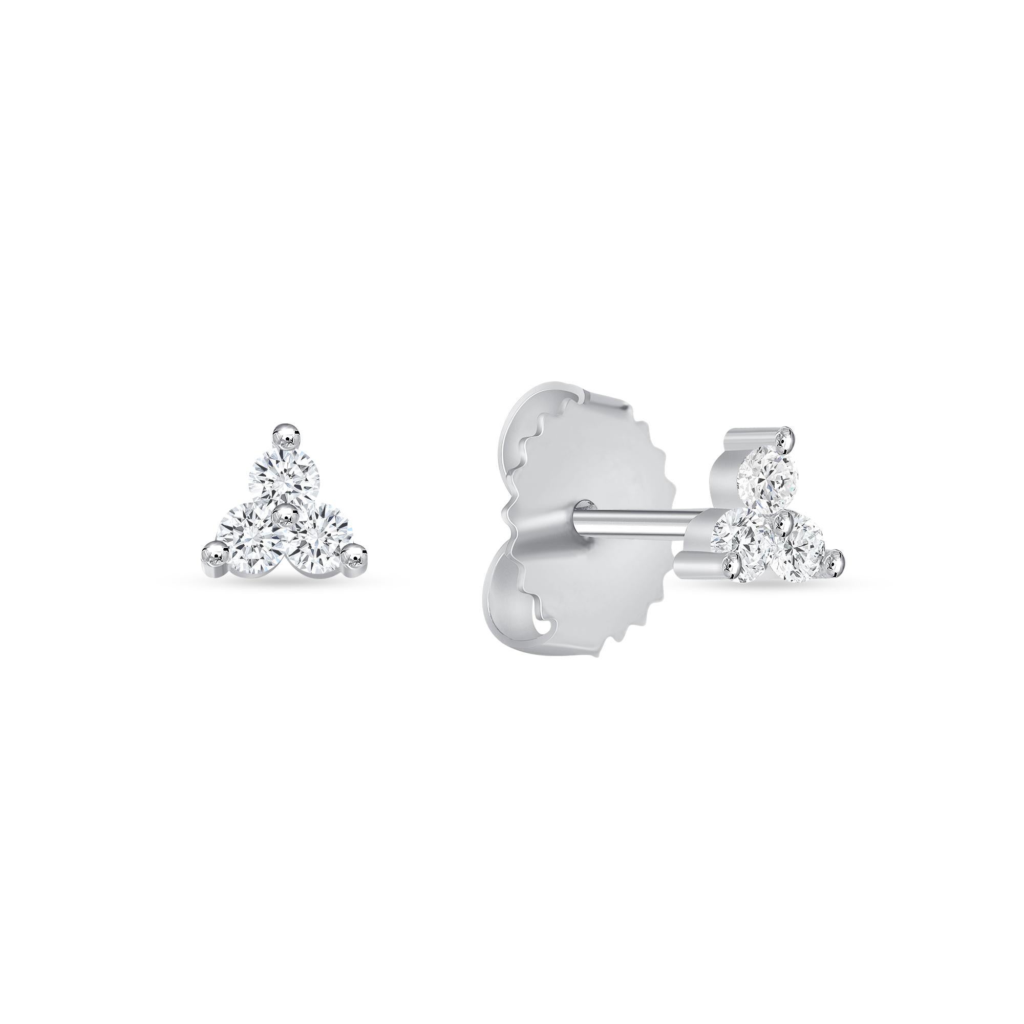 Modern 0.12 Carat Three Stone Diamond Stud Earrings For Sale